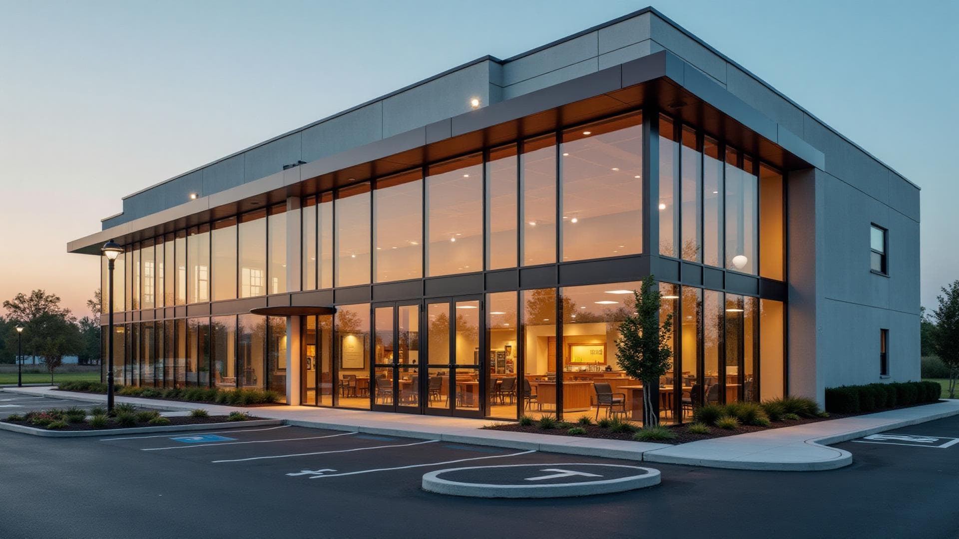 Modern commercial building with professional window installation in Orangeville, ON